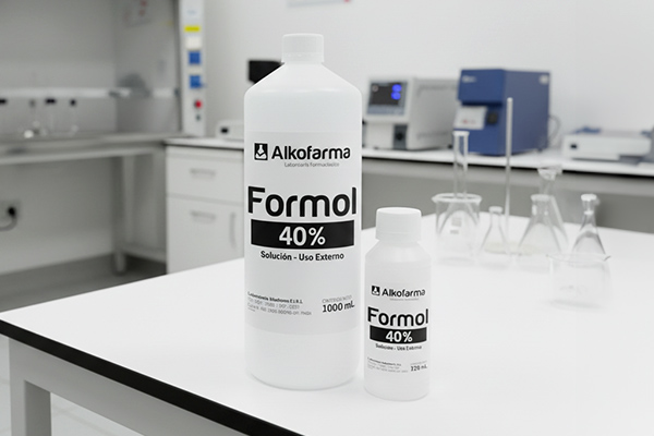 Botellas de formol en un laboratorio clínico